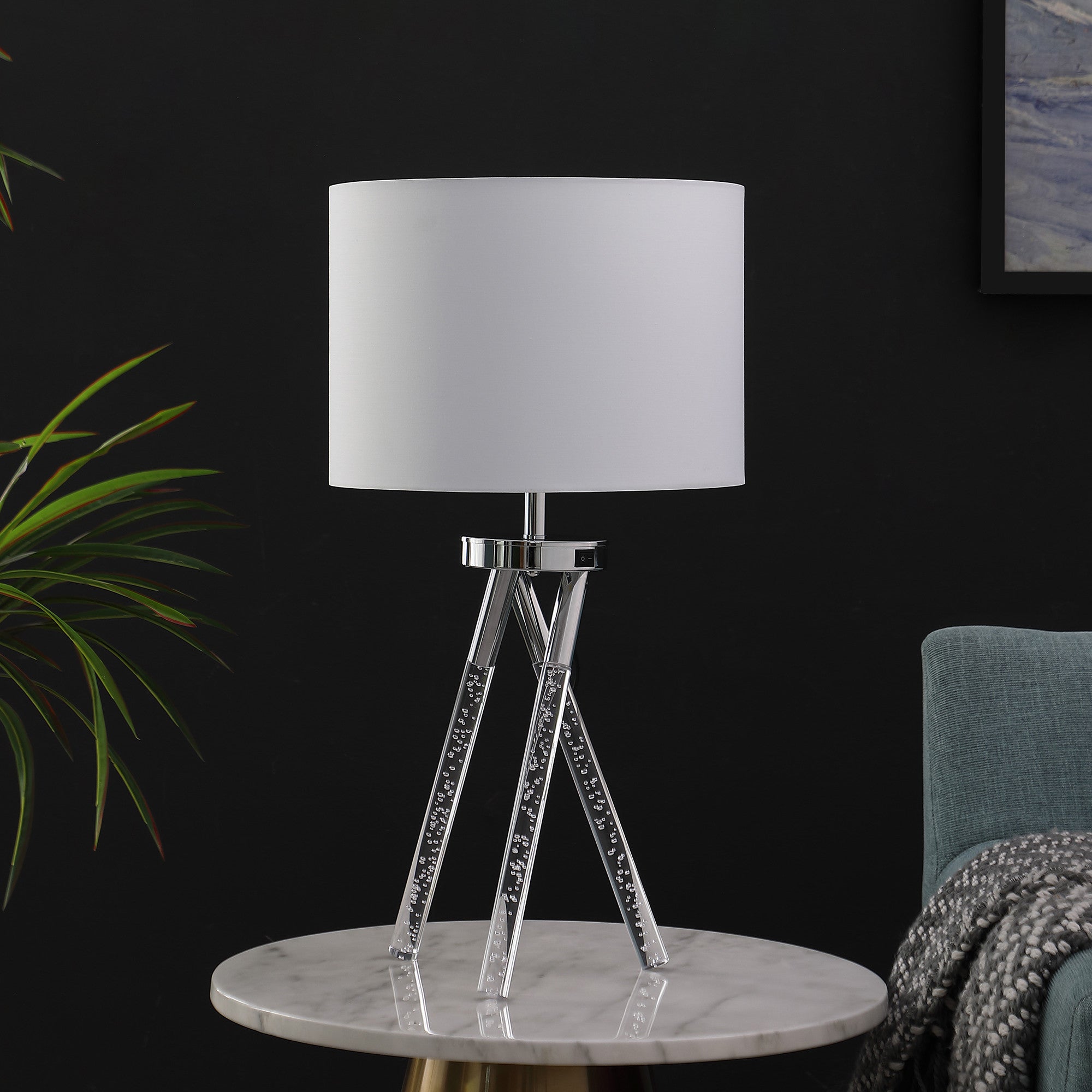 26" Silver and LED Acrylic Tripod Table Lamp With White Shade - Homeroots - Flyclothing LLC