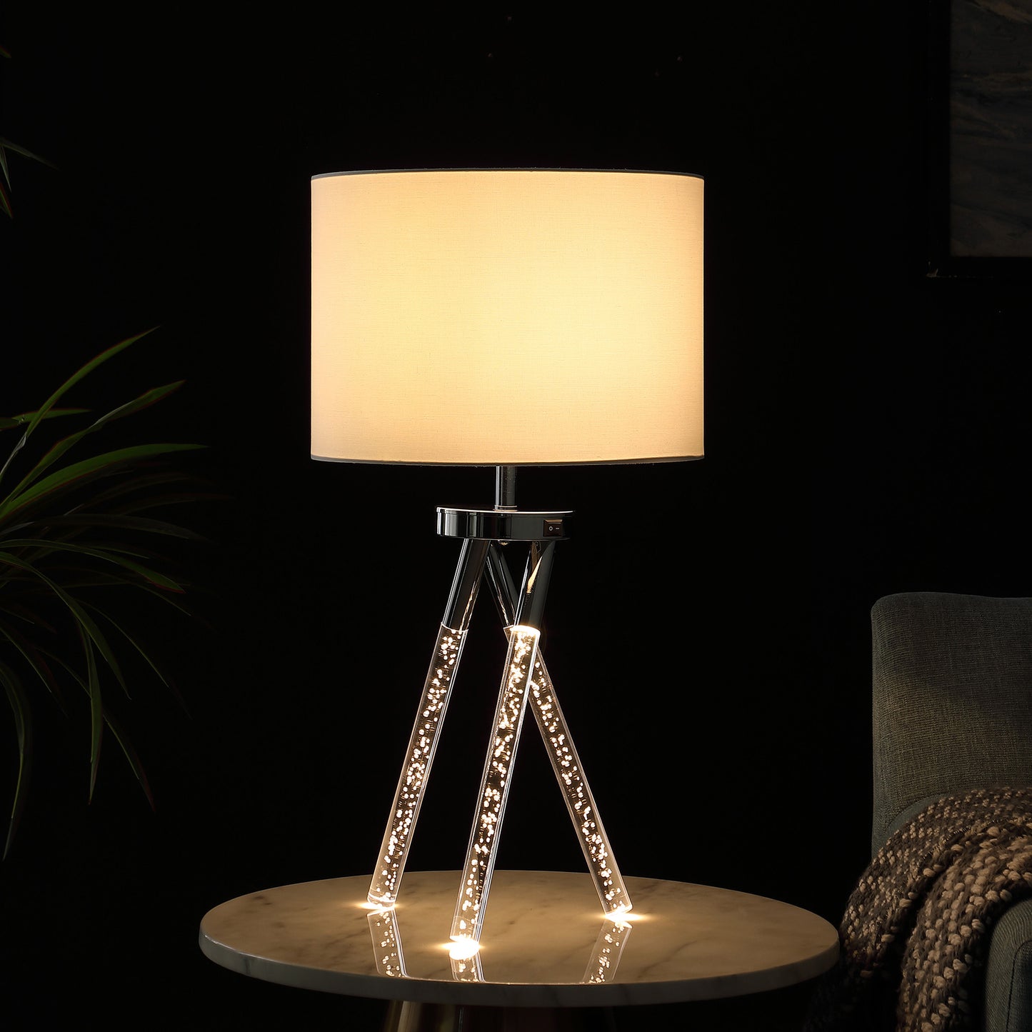 26" Silver and LED Acrylic Tripod Table Lamp With White Shade - Homeroots - Flyclothing LLC