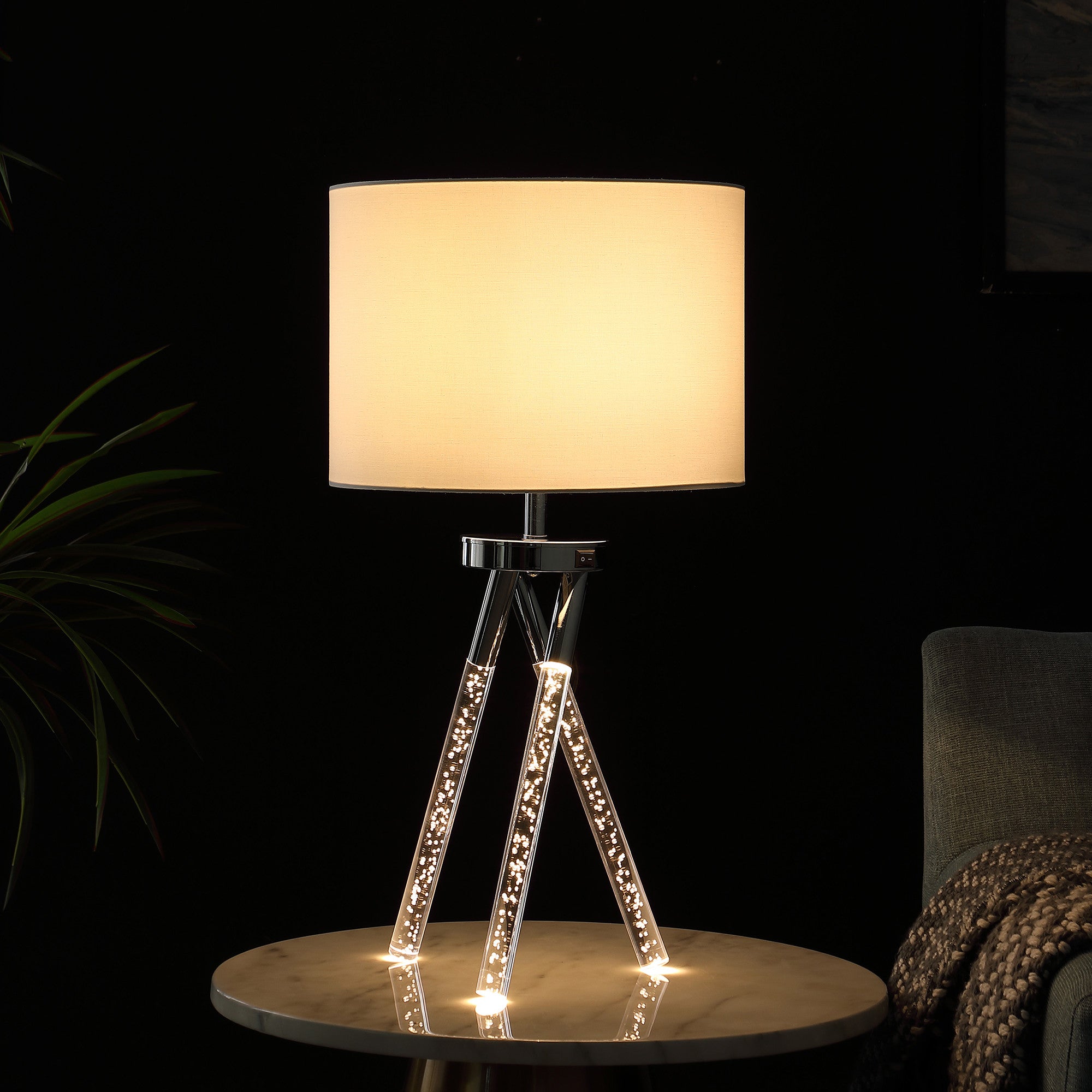 26" Silver and LED Acrylic Tripod Table Lamp With White Shade - Homeroots - Flyclothing LLC