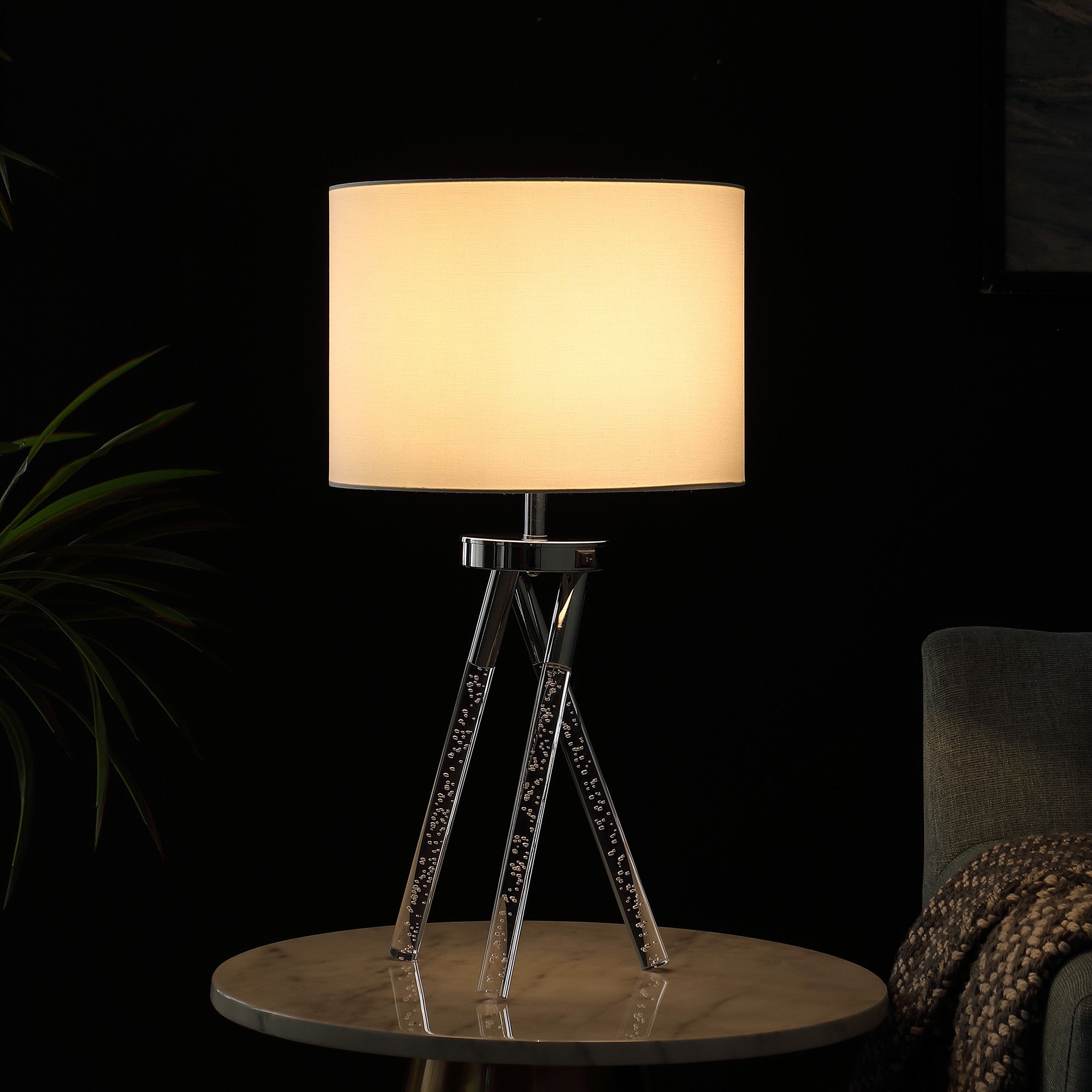 26" Silver and LED Acrylic Tripod Table Lamp With White Shade - Homeroots - Flyclothing LLC