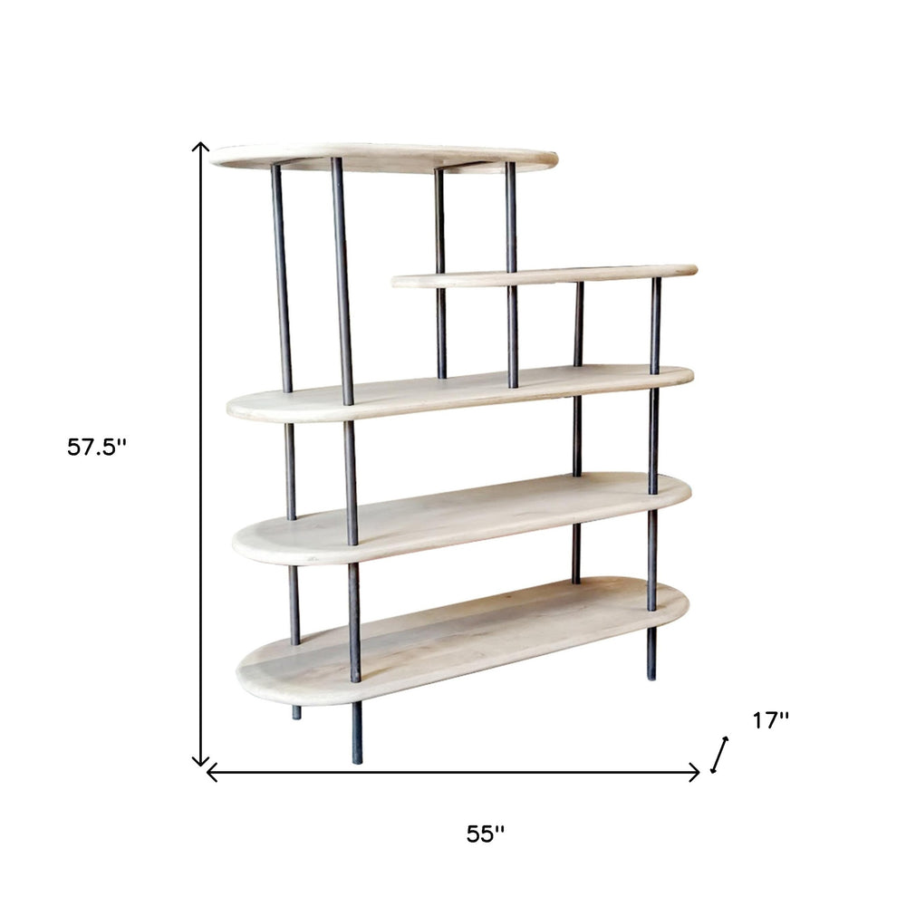 58" White and Gray Iron and Solid Wood Five Tier Bookcase - Homeroots