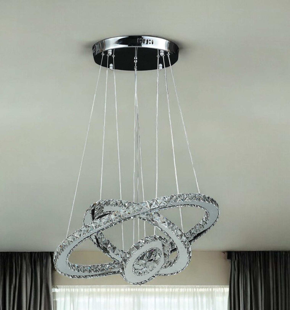 Silver Metal and Crystals LED Dimmable Chandelier - Homeroots - Flyclothing LLC