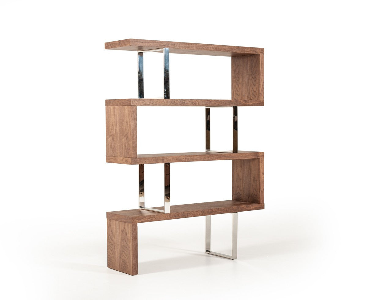 67" Walnut Manufactured Wood Four Tier Zig Zag Bookcase - Homeroots - Flyclothing LLC