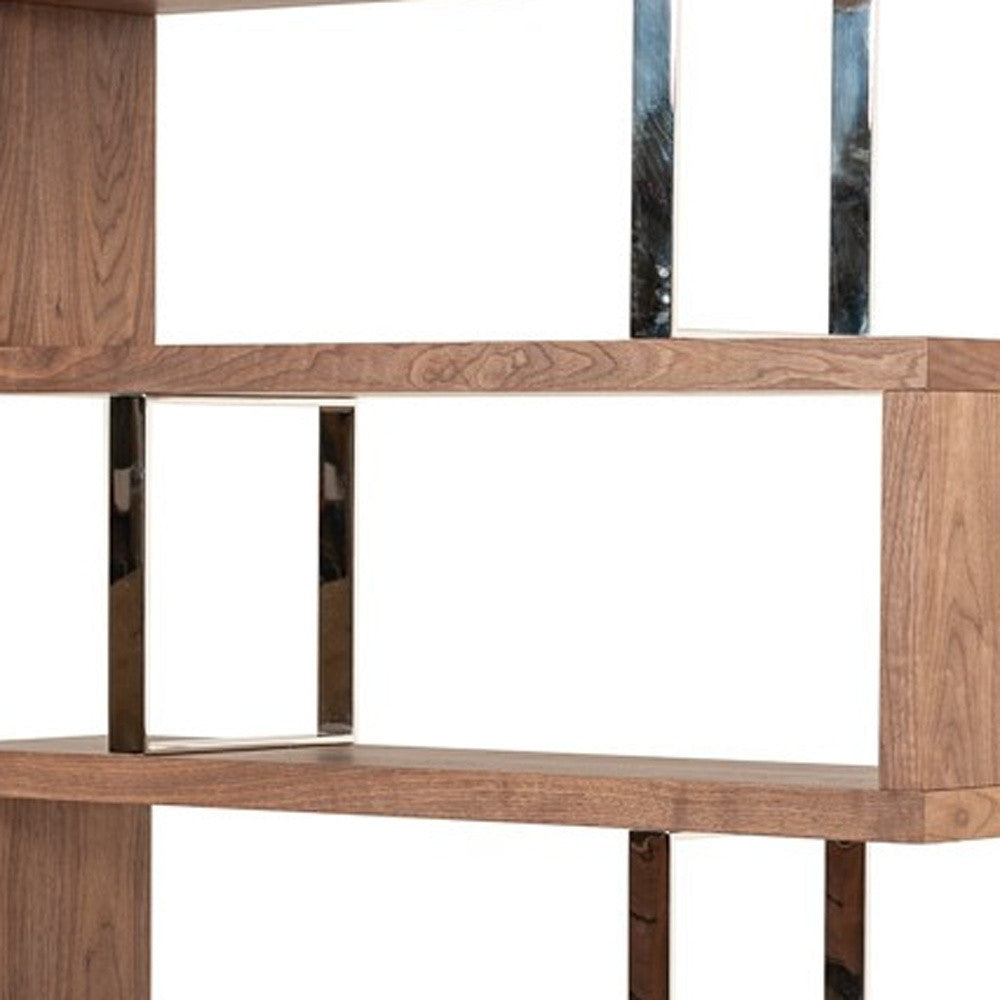 67" Walnut Manufactured Wood Four Tier Zig Zag Bookcase - Homeroots - Flyclothing LLC