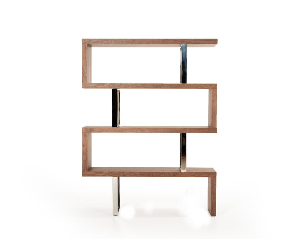 67" Walnut Manufactured Wood Four Tier Zig Zag Bookcase - Homeroots - Flyclothing LLC