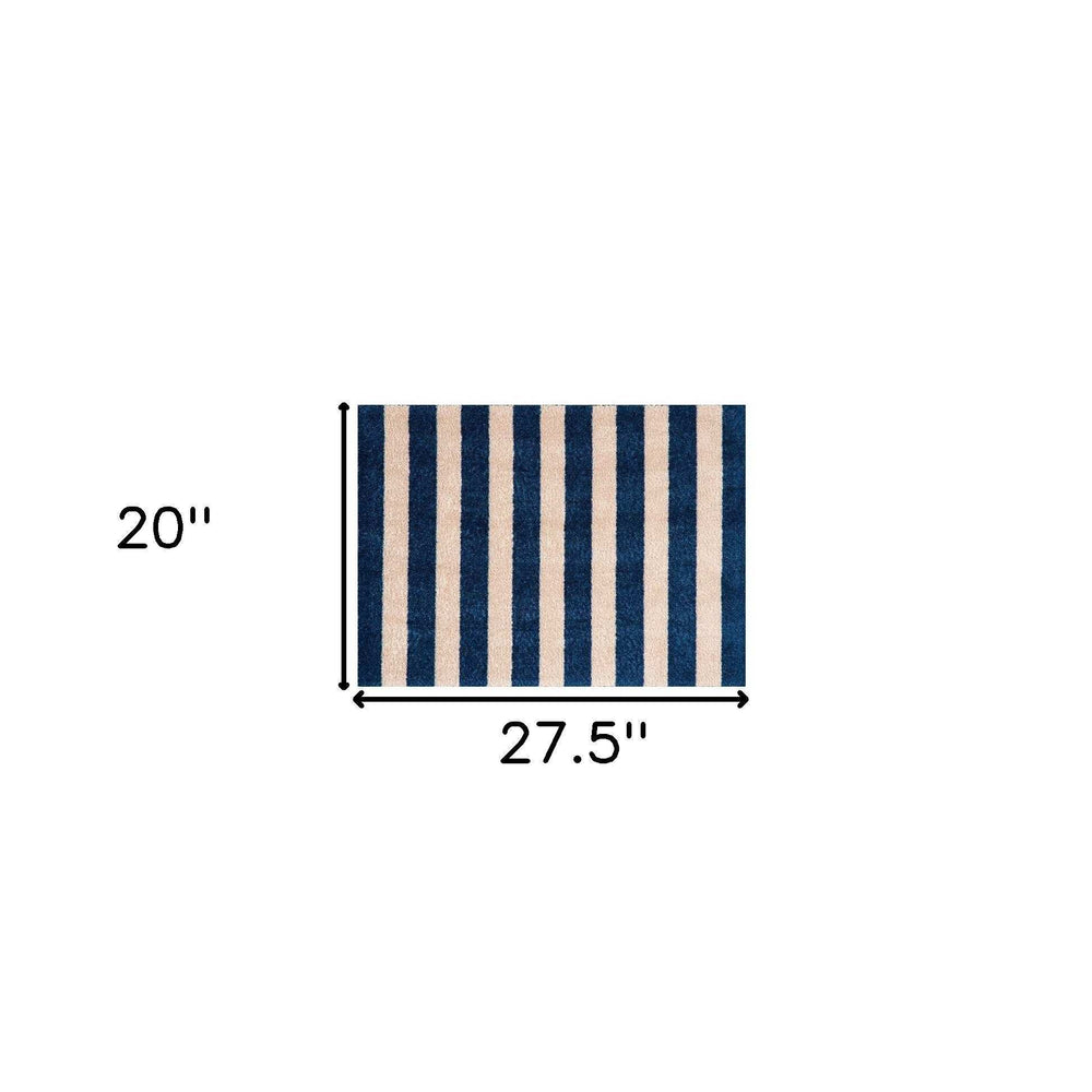 2' X 3' Navy And Sand Striped Tufted Washable Non Skid Area Rug - Homeroots - Flyclothing LLC