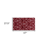 2' X 4' Red And White Ikat Tufted Washable Non Skid Area Rug - Homeroots