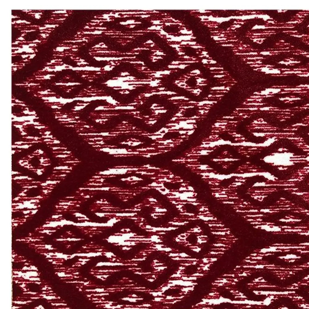 2' X 4' Red And White Ikat Tufted Washable Non Skid Area Rug - Homeroots - Flyclothing LLC