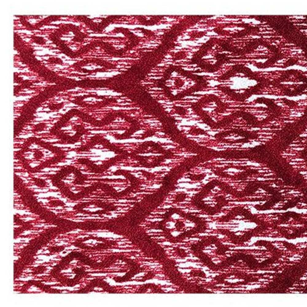 2' X 6' Red And White Ikat Tufted Washable Non Skid Area Rug - Homeroots - Flyclothing LLC