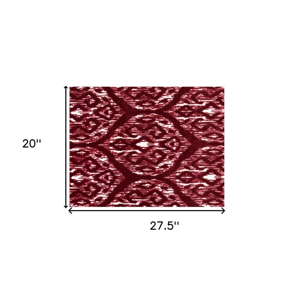 2' X 3' Red and White Ikat Printed Washable Non Skid Area Rug - Homeroots - Flyclothing LLC