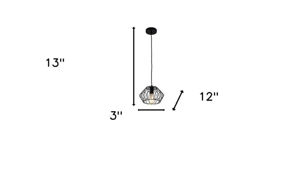 Black Metal Cage Modern Industrial Single Bulb Hanging Pendent Light - Homeroots - Flyclothing LLC