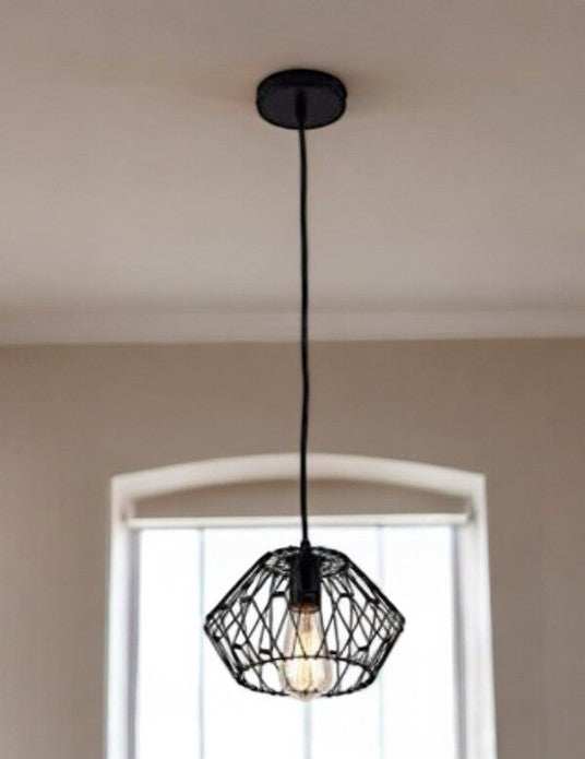 Black Metal Cage Modern Industrial Single Bulb Hanging Pendent Light - Homeroots - Flyclothing LLC