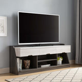 62" White Oak & Distressed Grey Particle Board Cabinetenclosed Storage TV Stand - Homeroots