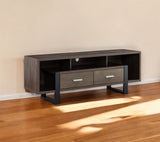 60" Walnut Oak And Black Manufactured Wood Cabinet Enclosed Storage TV Stand - Homeroots