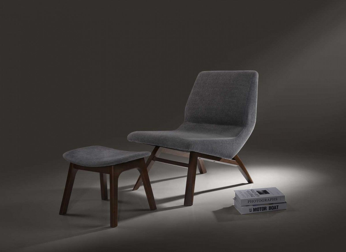 22" Grey And Walnut Solid Color Lounge Chair With Ottoman - Homeroots - Flyclothing LLC