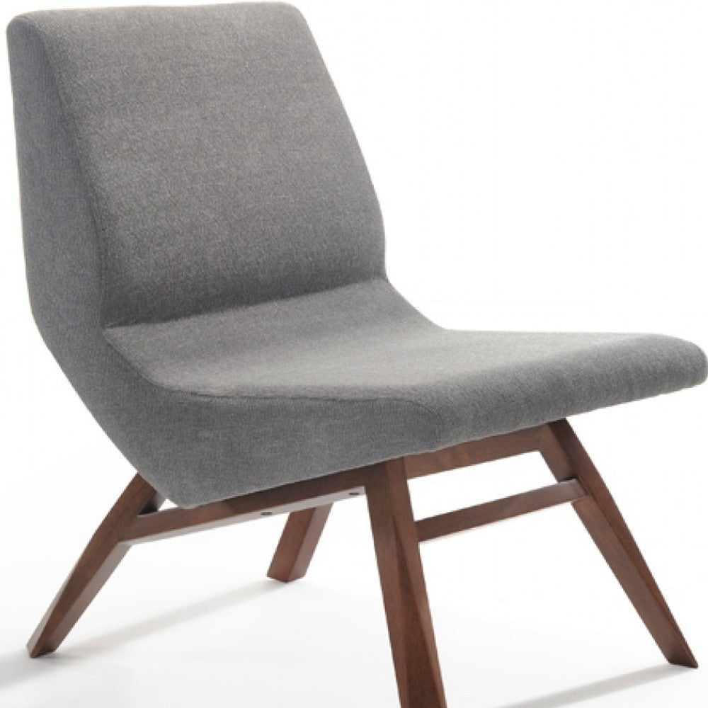 22" Grey And Walnut Solid Color Lounge Chair With Ottoman - Homeroots