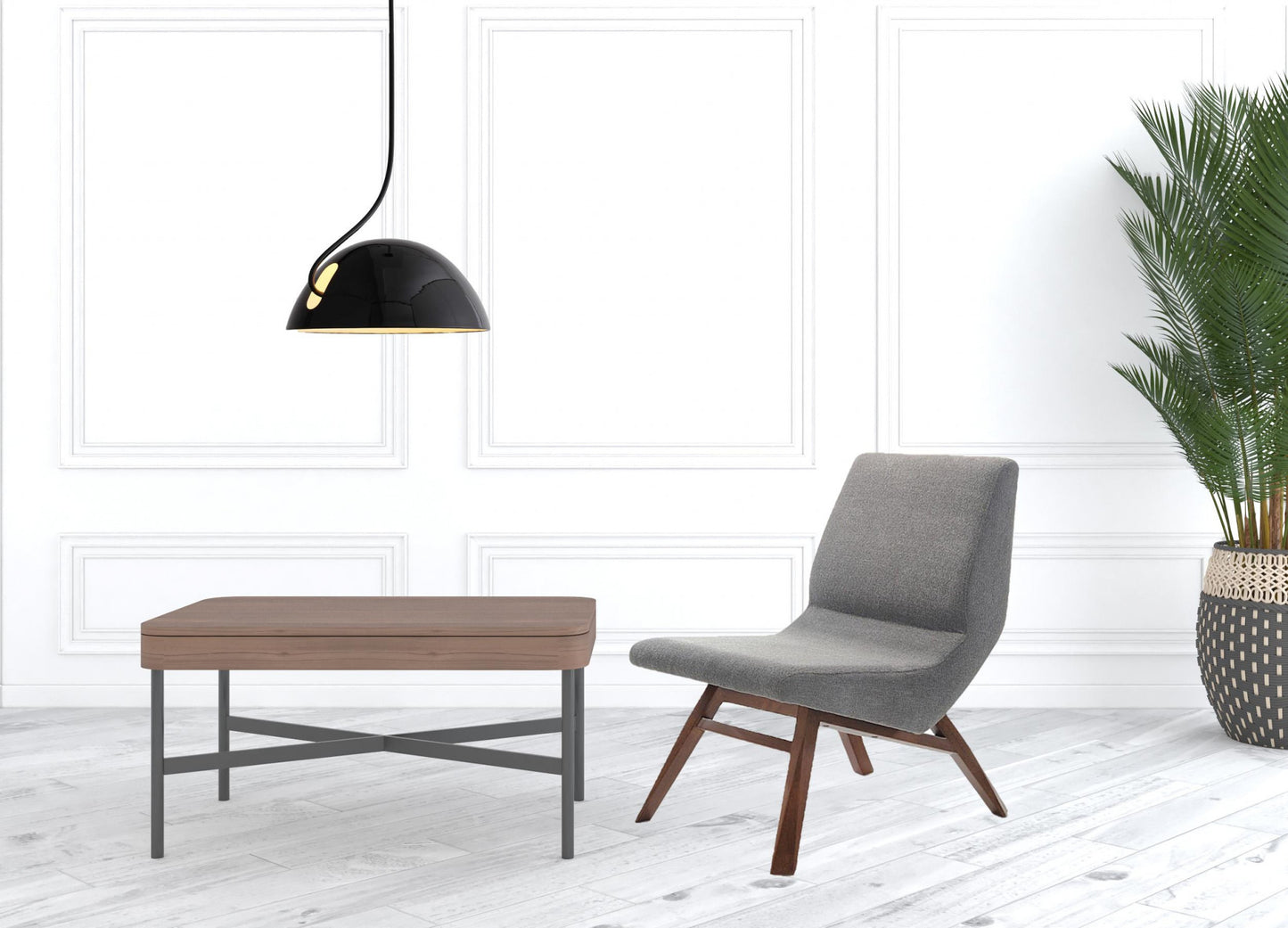22" Grey And Walnut Solid Color Lounge Chair With Ottoman - Homeroots - Flyclothing LLC