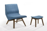 22" Blue And Walnut Solid Color Lounge Chair With Ottoman - Homeroots