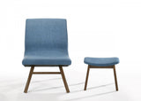 22" Blue And Walnut Solid Color Lounge Chair With Ottoman - Homeroots - Flyclothing LLC