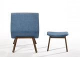 22" Blue And Walnut Solid Color Lounge Chair With Ottoman - Homeroots - Flyclothing LLC