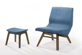 22" Blue And Walnut Solid Color Lounge Chair With Ottoman - Homeroots - Flyclothing LLC