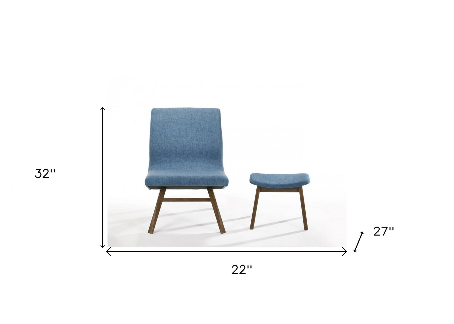 22" Blue And Walnut Solid Color Lounge Chair With Ottoman - Homeroots - Flyclothing LLC