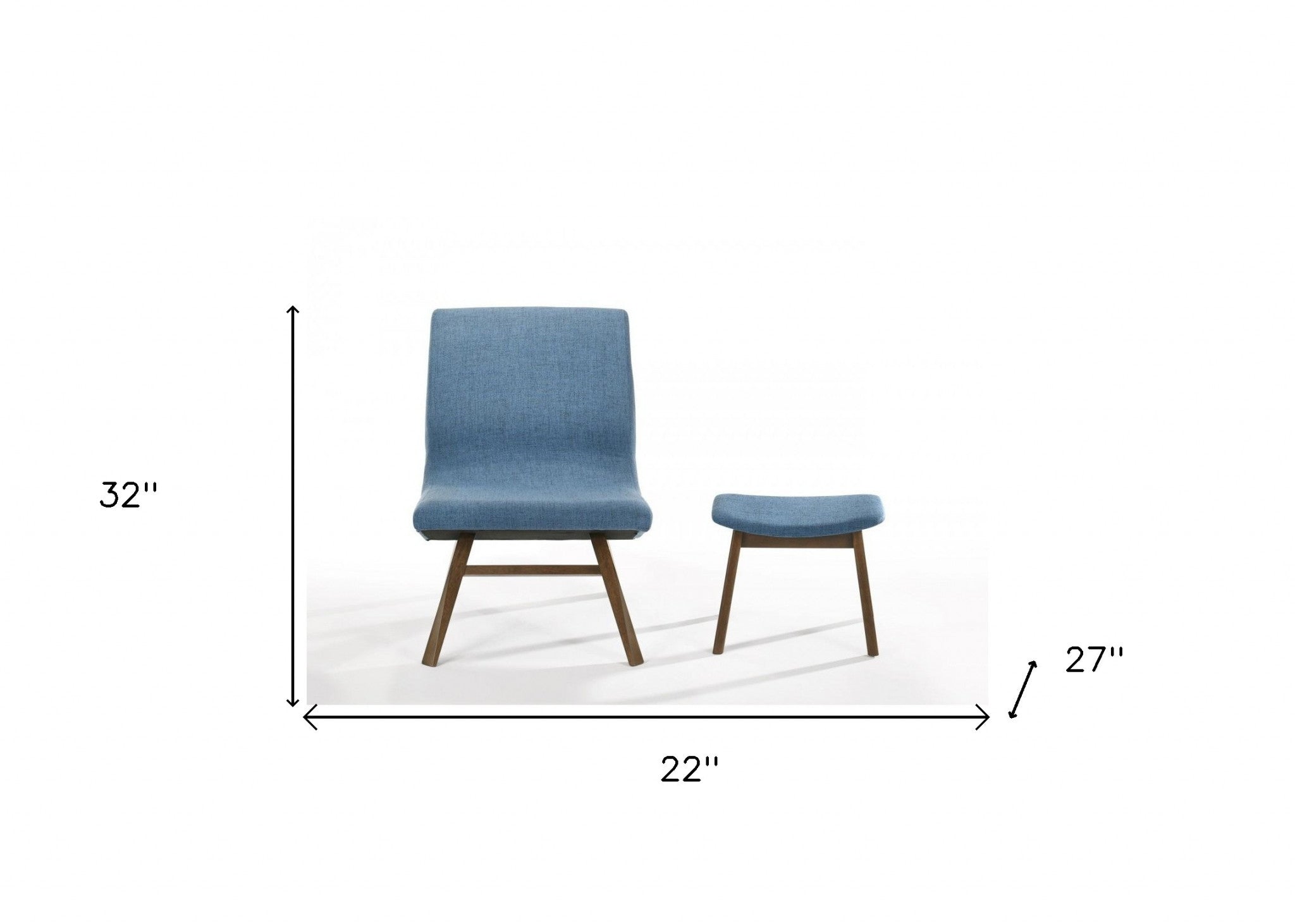 22" Blue And Walnut Solid Color Lounge Chair With Ottoman - Homeroots - Flyclothing LLC