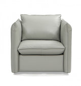 36" Grey Genuine Leather And Silver Swivel Accent Chair - Homeroots - Flyclothing LLC