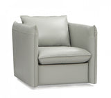 36" Grey Genuine Leather And Silver Swivel Accent Chair - Homeroots - Flyclothing LLC