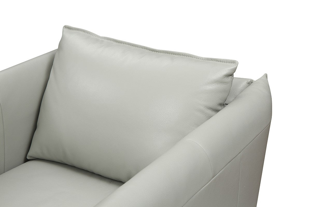 36" Grey Genuine Leather And Silver Swivel Accent Chair - Homeroots - Flyclothing LLC