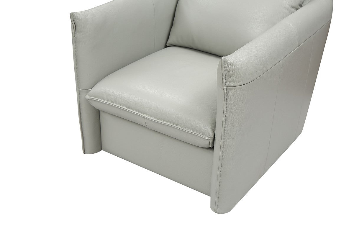 36" Grey Genuine Leather And Silver Swivel Accent Chair - Homeroots - Flyclothing LLC
