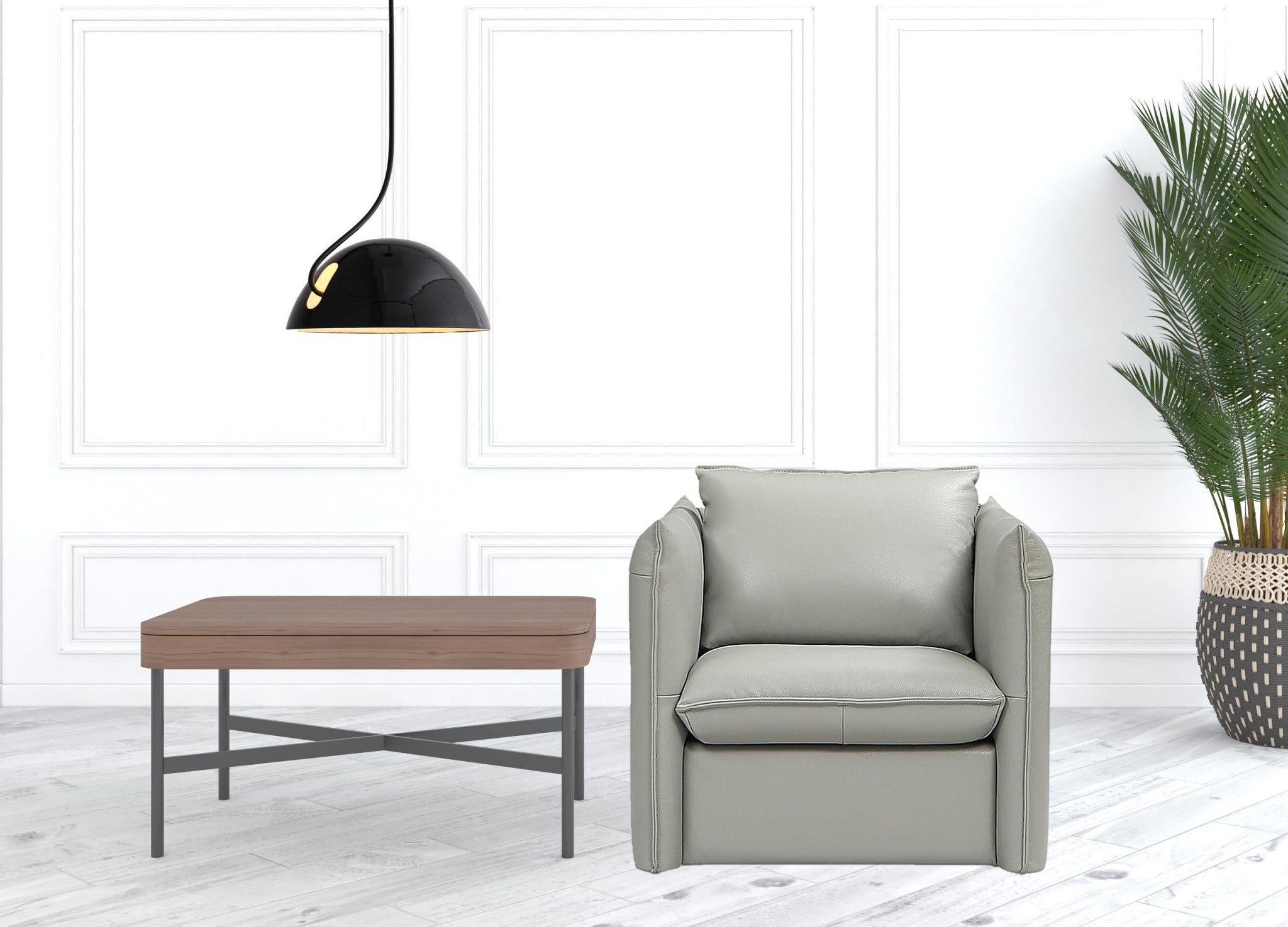 36" Grey Genuine Leather And Silver Swivel Accent Chair - Homeroots - Flyclothing LLC