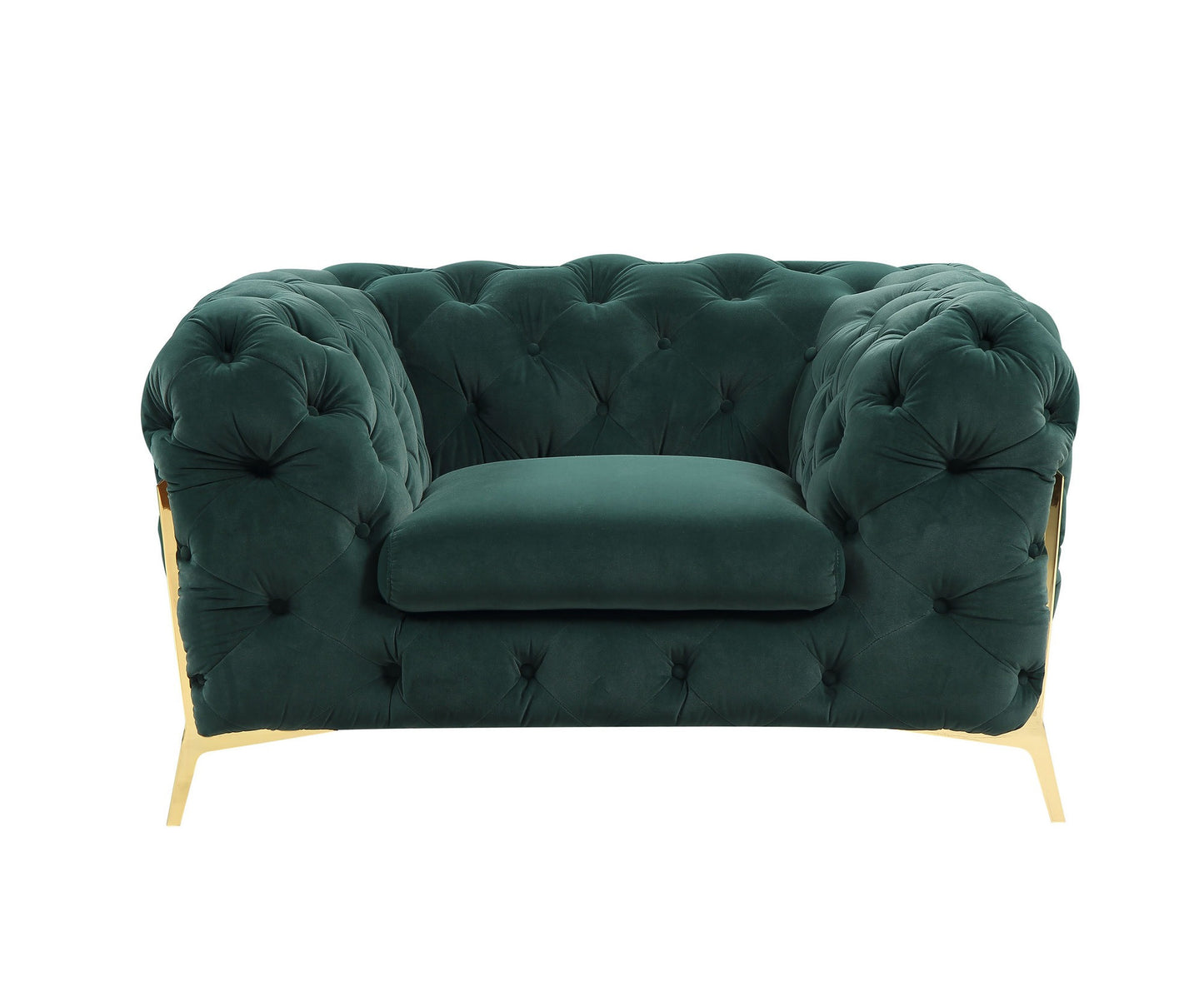 50" Green And Gold Velvet Tufted Club Chair - Homeroots - Flyclothing LLC