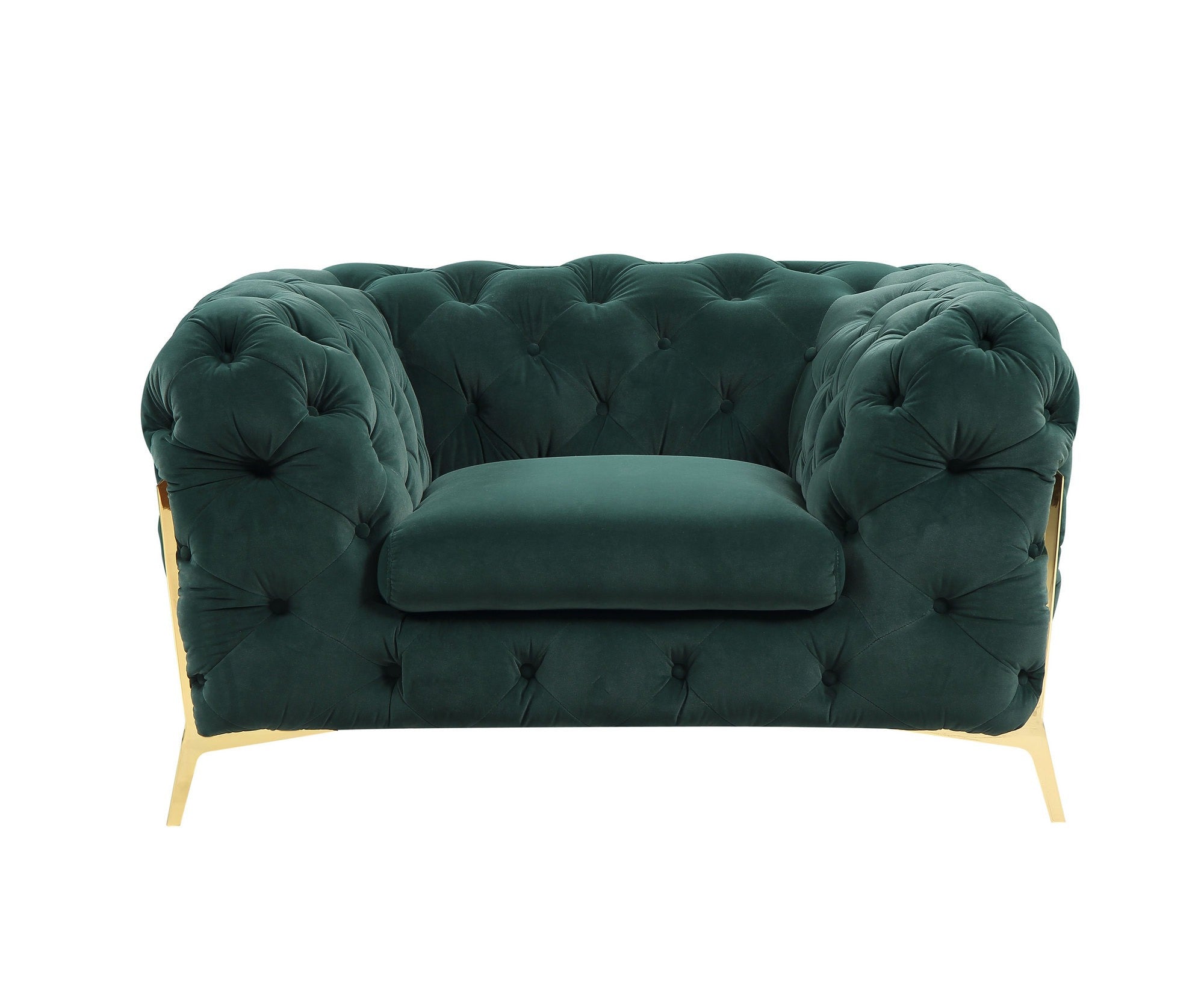 50" Green And Gold Velvet Tufted Club Chair - Homeroots - Flyclothing LLC