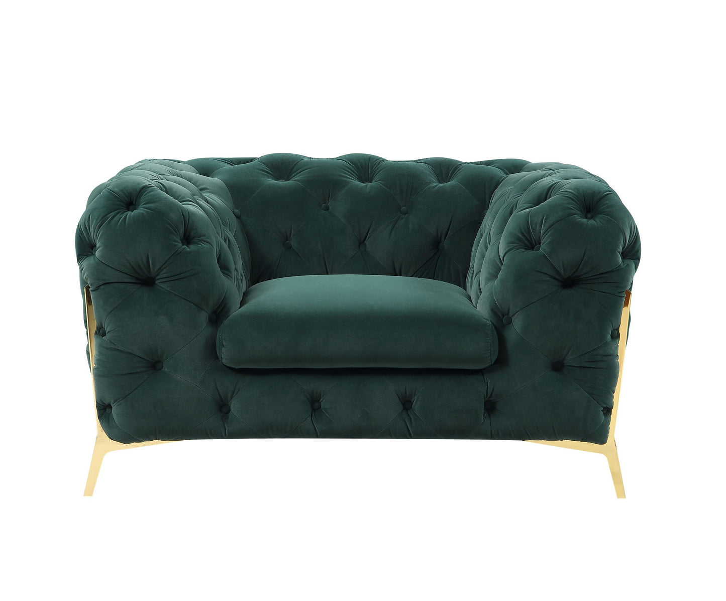 50" Green And Gold Velvet Tufted Club Chair - Homeroots - Flyclothing LLC