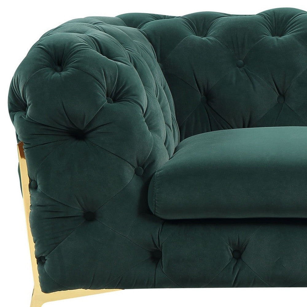 50" Green And Gold Velvet Tufted Club Chair - Homeroots - Flyclothing LLC