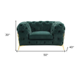 50" Green And Gold Velvet Tufted Club Chair - Homeroots - Flyclothing LLC