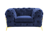 50" Blue Tufted Velvet And Gold Solid Color Lounge Chair - Homeroots - Flyclothing LLC