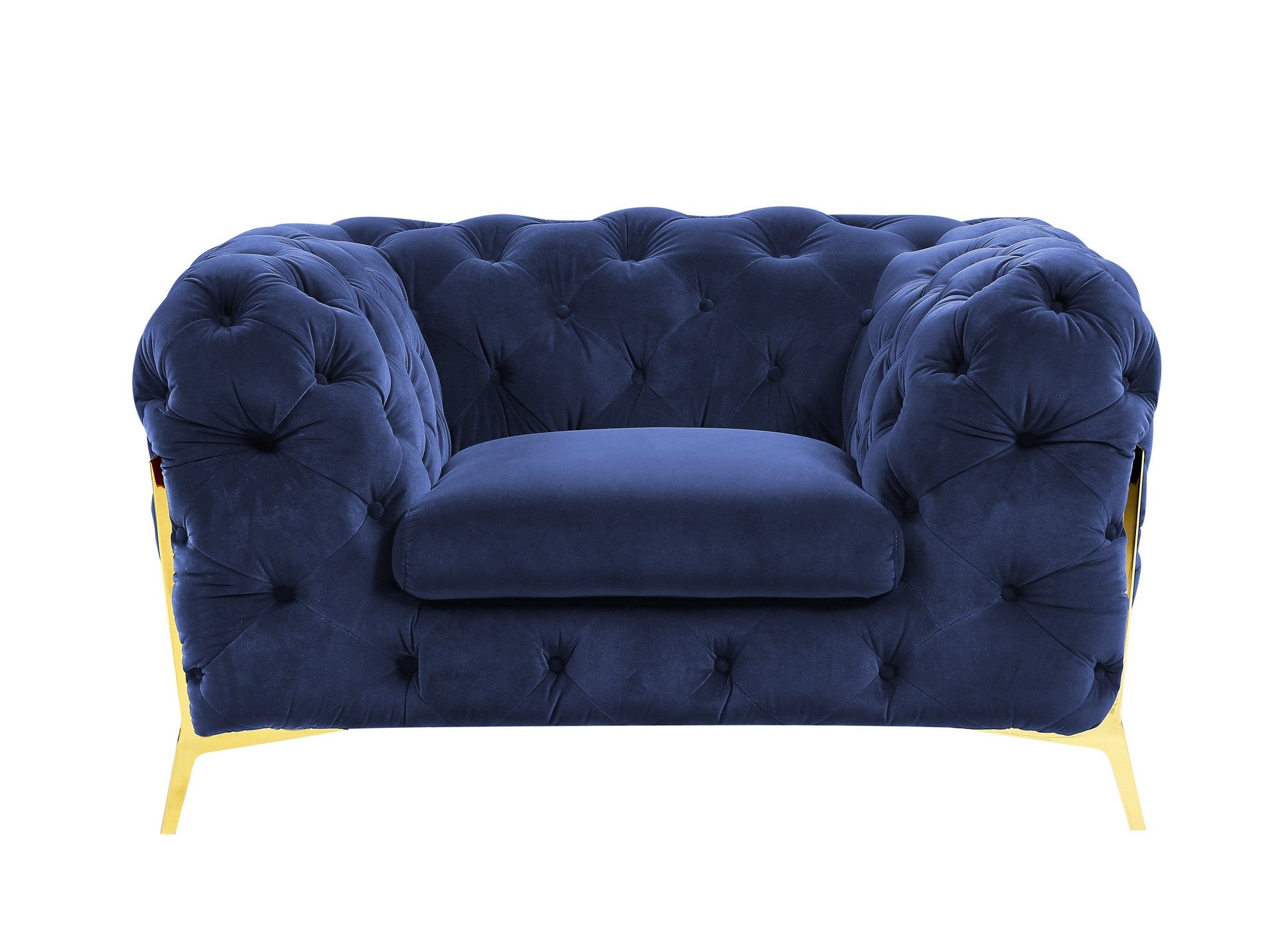 50" Blue Tufted Velvet And Gold Solid Color Lounge Chair - Homeroots - Flyclothing LLC