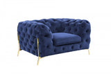50" Blue Tufted Velvet And Gold Solid Color Lounge Chair - Homeroots - Flyclothing LLC