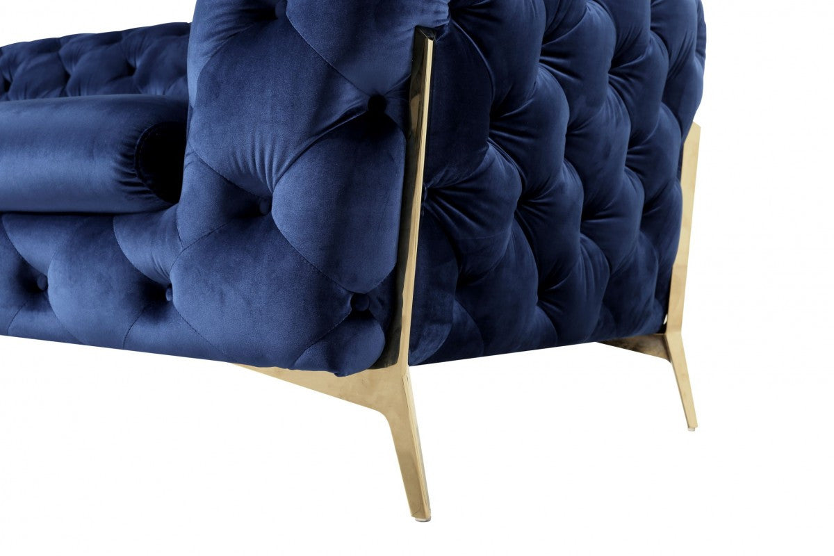 50" Blue Tufted Velvet And Gold Solid Color Lounge Chair - Homeroots - Flyclothing LLC