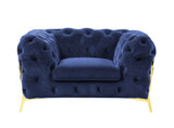 50" Blue Tufted Velvet And Gold Solid Color Lounge Chair - Homeroots - Flyclothing LLC
