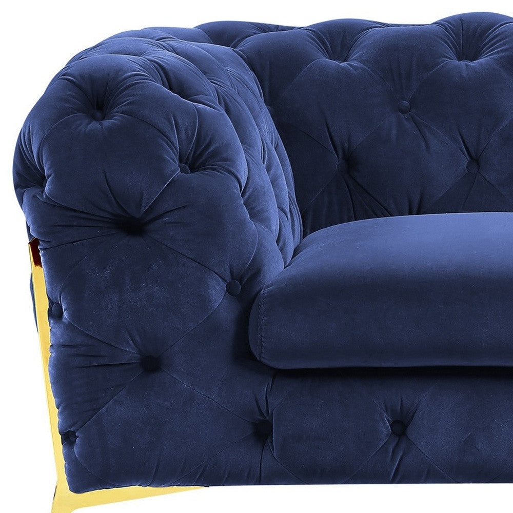 50" Blue Tufted Velvet And Gold Solid Color Lounge Chair - Homeroots - Flyclothing LLC