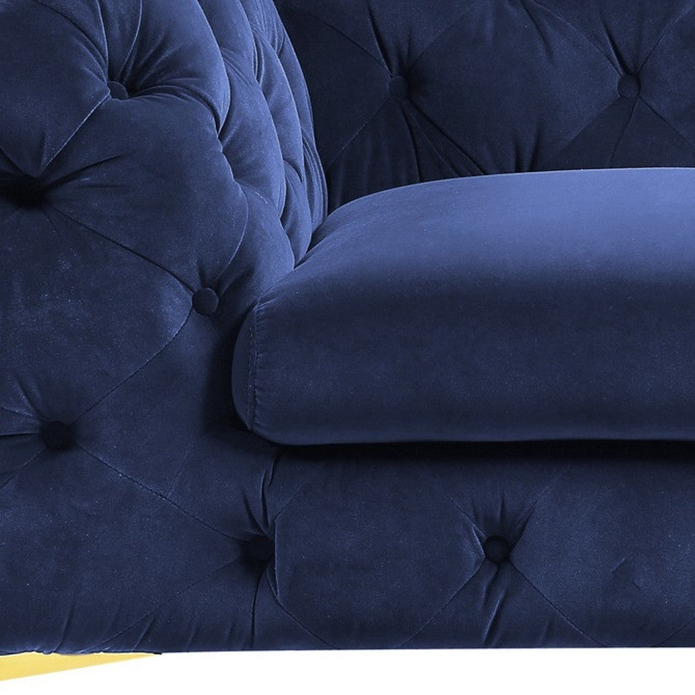 50" Blue Tufted Velvet And Gold Solid Color Lounge Chair - Homeroots - Flyclothing LLC
