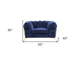 50" Blue Tufted Velvet And Gold Solid Color Lounge Chair - Homeroots - Flyclothing LLC