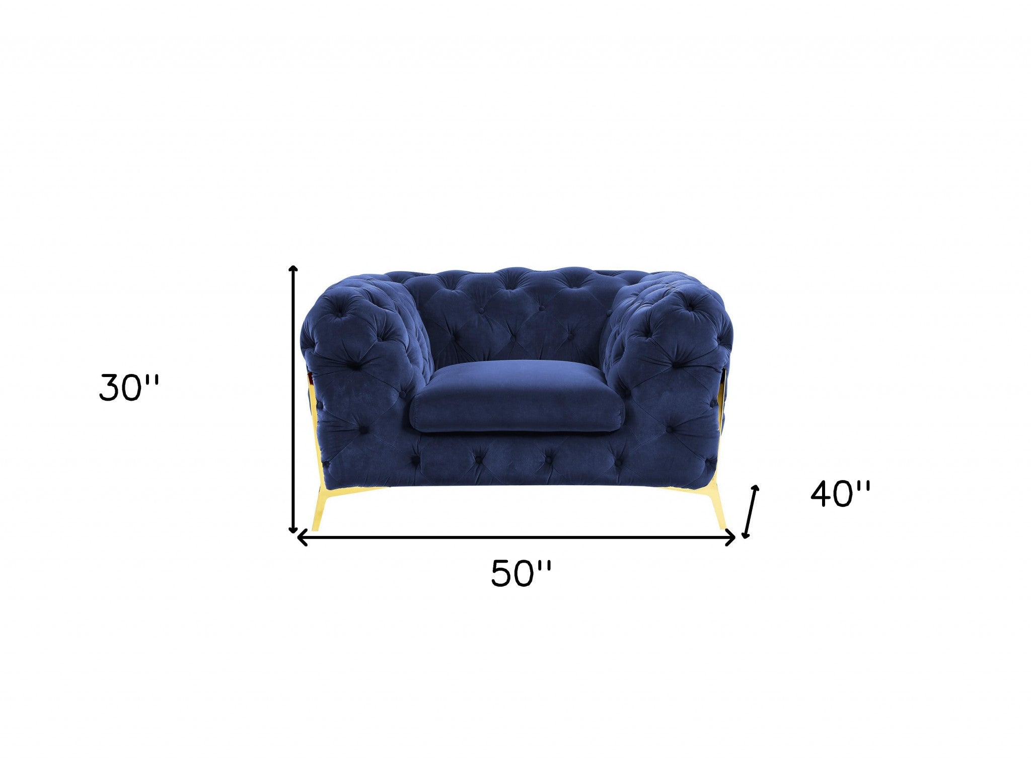 50" Blue Tufted Velvet And Gold Solid Color Lounge Chair - Homeroots - Flyclothing LLC