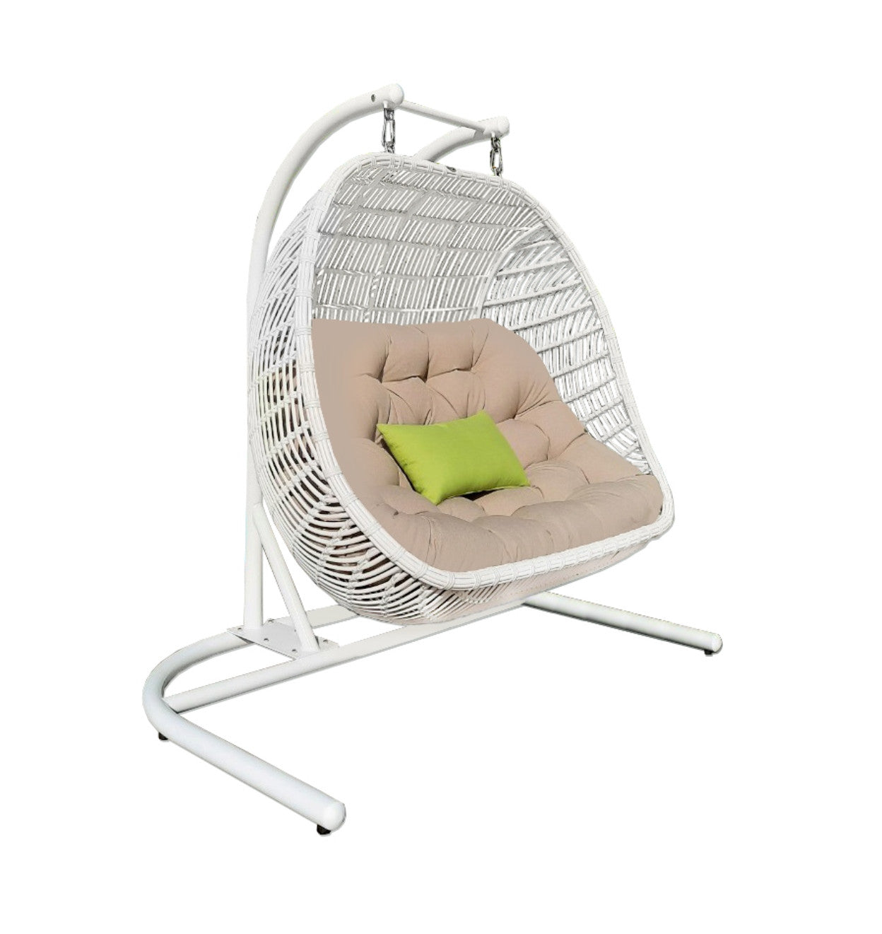 69" Beige and White Metal Indoor Outdoor Swing Chair with Beige Cushion - Homeroots - Flyclothing LLC