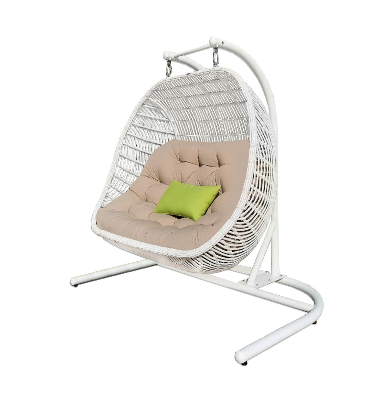 69" Beige and White Metal Indoor Outdoor Swing Chair with Beige Cushion - Homeroots - Flyclothing LLC