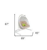 69" Beige and White Metal Indoor Outdoor Swing Chair with Beige Cushion - Homeroots - Flyclothing LLC