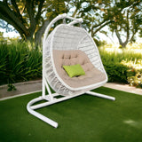 69" Beige and White Metal Indoor Outdoor Swing Chair with Beige Cushion - Homeroots - Flyclothing LLC